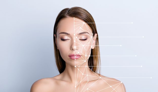 Woman with beautiful face and surgical type lines for facial surgery